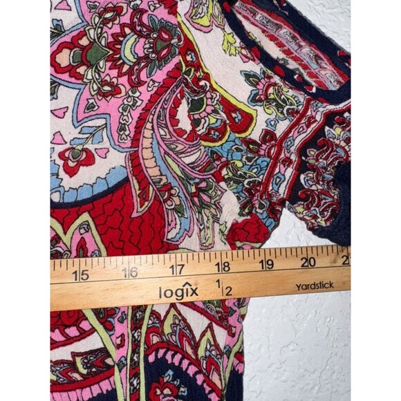 Bila Boho  Womens Floral Print Rayon Top With Lace Sleeve Details Multicolor Siz - Picture 4 of 6